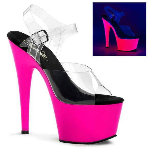 Pleaser Shoes - Pleasers clear heels , bright pink platforms size 7